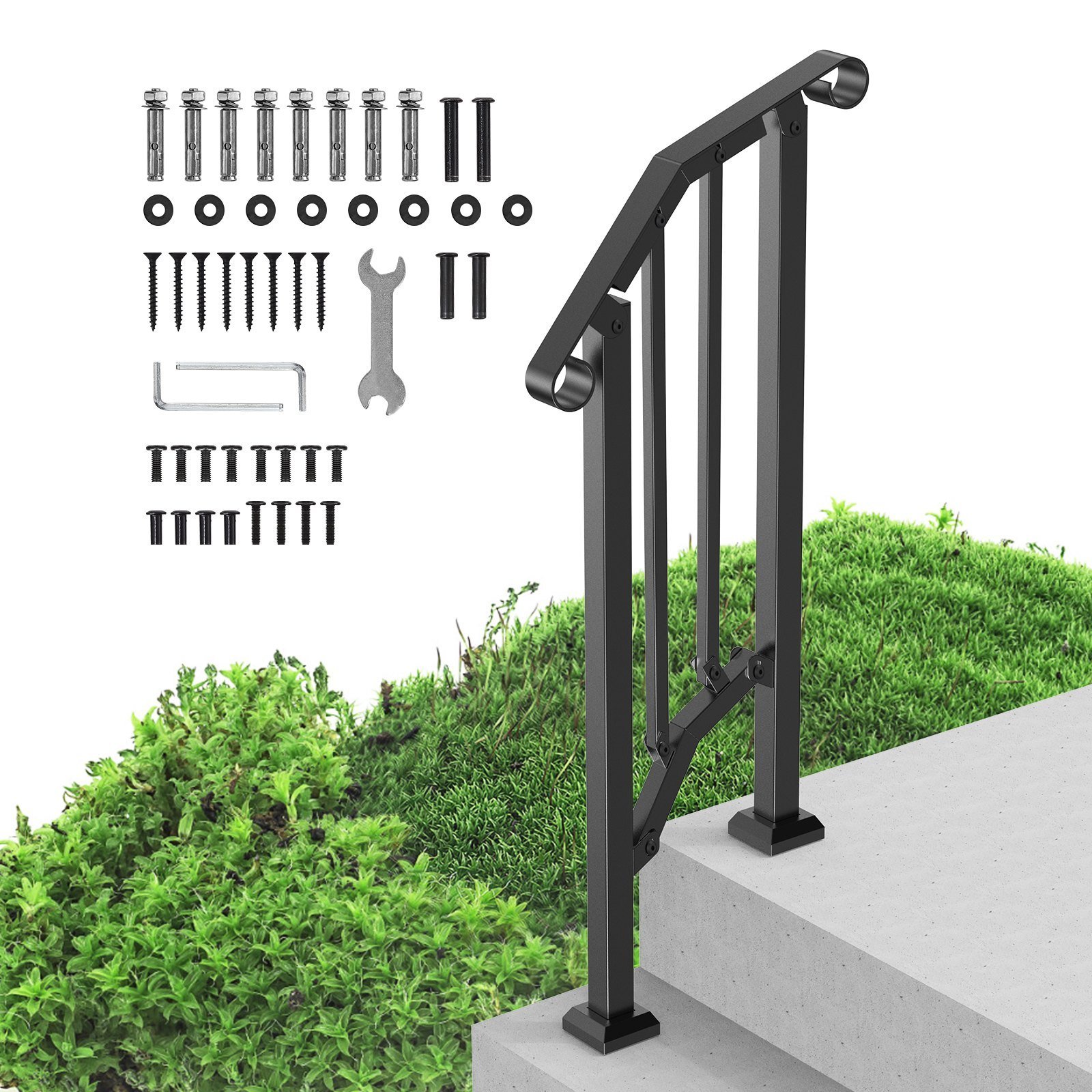 1-2 Step Handrails For Outdoor For Seniors Porch Deck Retro Arch Black - Image 1