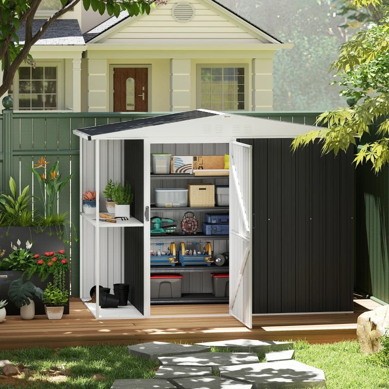 8 X 4ft Outdoor Garden Shed, Metal Shed With Air Vents And Lock For Backyard, Garden, Patio, Dark Gray