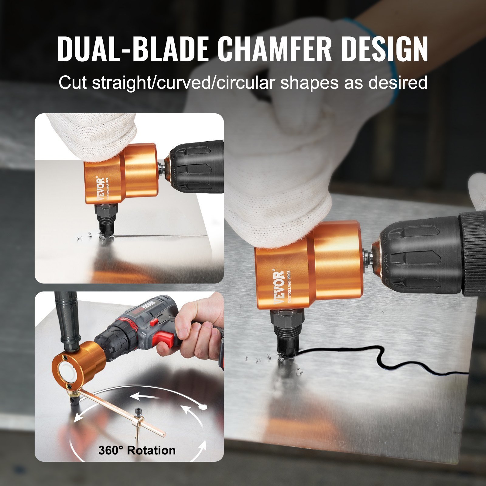 Double Head Sheet Metal Nibbler Cutter, 360 Degree Metal Nibbler Drill Attachment With Extra Punch And Die, Cutting Hole Accessory And Step Drill Bit, For Straight Curve And Circle Cutting - Image 3