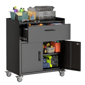 1-drawer Garage Tool Cabinet, Lockable Garage Storage Cabinet, Lockable Metal Storage Cabinet With Wheels, Rolling Toolbox - Image 2