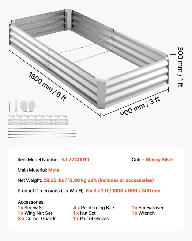 2 Pack Galvanized Raised Garden Beds, 6 X 3 X 1 Ft, Rectangular Metal Planter Boxes Kit Outdoor, Bottomless Elevated Planting Box With Gloves, Alu-Zinc, For Growing Flowers Vegetables, Silver