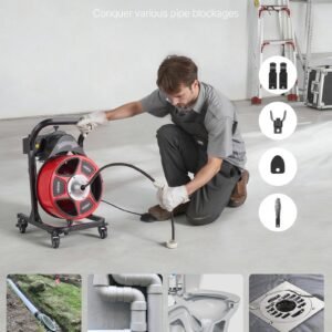 Drain Cleaner Machine 50 FT X 1/2 Inch, Manual Feed Sewer Snake Auger On Wheels - With 4 Cutters & Air-activated Foot Switch For 2" To 6" Pipes - Image 4