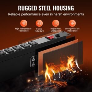19" 1U PDU 12 Outlets Rack Mount Power Strip Surge Overload Protection - Image 3