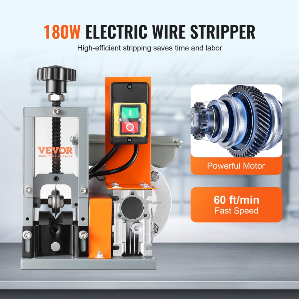 VEVOR Automatic Wire Stripping Machine, Electric Motorized Cable Stripper, 180 W, 60 Ft Min Wire Peeler With Visible Stripping Depth Reference, For Scrap Copper Recycling