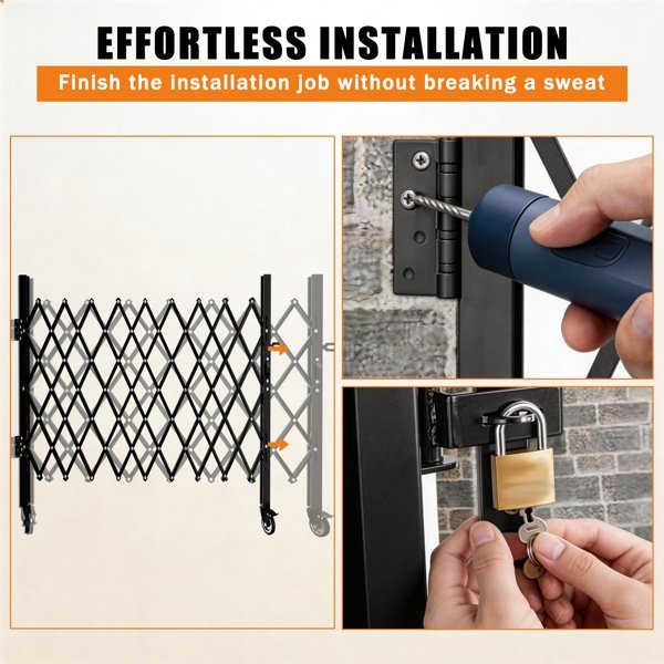 Foldable Security Gate, Expandable Safety Barrier With 360degree Swivel Casters Lockable Design, Portable Mobile Rolling Barricade For Garage, Warehouse, Driveway And Pool Areas 87inH X 85in W