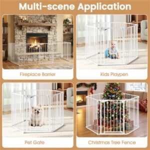 6-Panel Expandable Safety Gate (34.5"-154"), 270° Rotatable Baby/Pet Barrier For Fireplace Stairway Doorway-White - Image 3