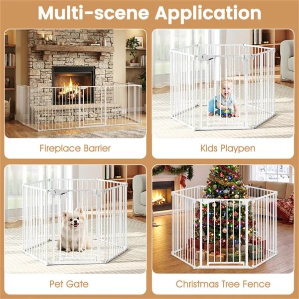 6-Panel Expandable Safety Gate (34.5"-154"), 270° Rotatable Baby/Pet Barrier For Fireplace Stairway Doorway-White