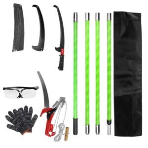 2 In 1 Extra Long Manual Pole Saw 8.23-15.12FT Extendable Tree Pruner For High Branches With Pruner Scissors 2 Double-hooked Saw Blades Goggles Gloves - Image 6