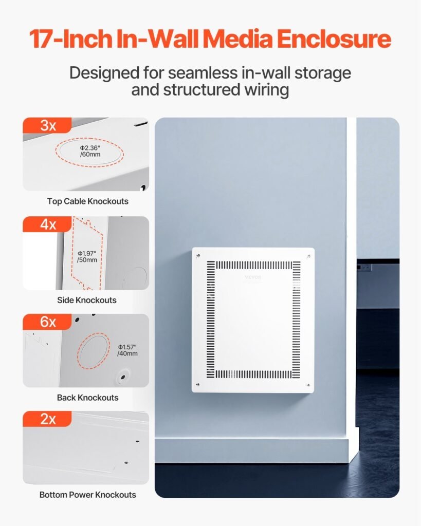 Structured Media Enclosure 17 In Recessed In-Wall TV Media Box With Cover