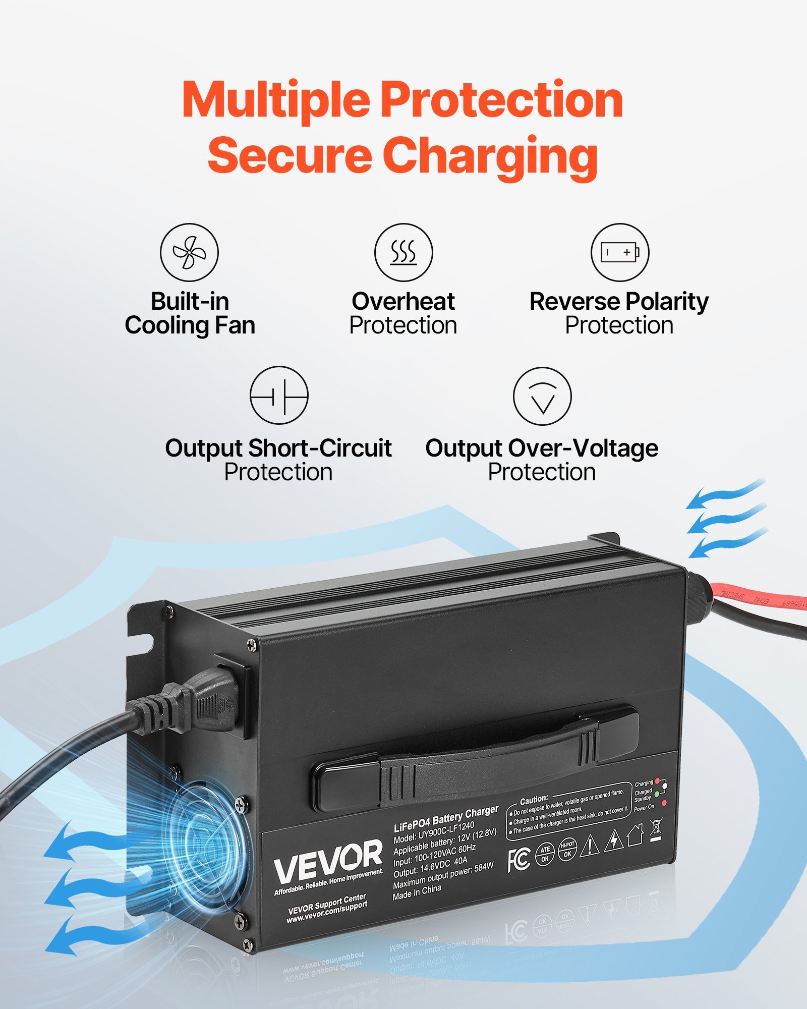 12V 40A Lithium Battery Charger 14.6V AC-DC LiFePO4 Smart Charger For RV - Image 2