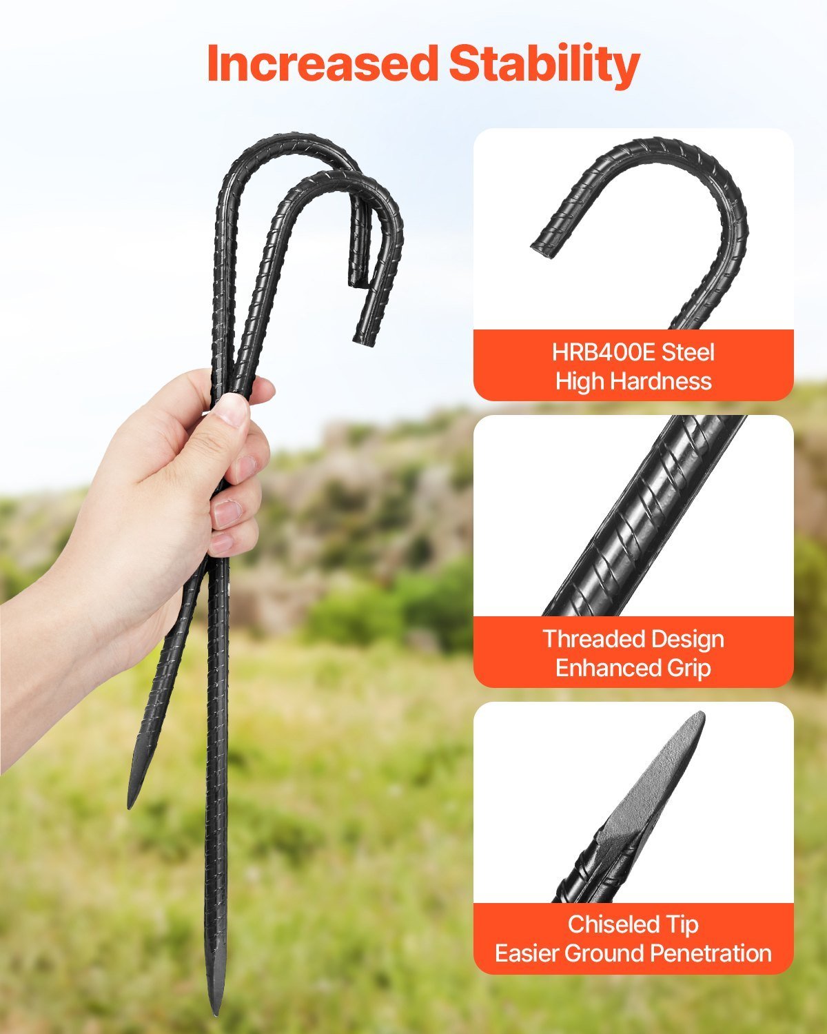 16-Inch 24 Pack Rebar Stakes Heavy Duty J Hook Galvanized Steel Ground Anchors - Image 2