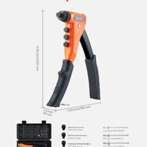 Pop Rivet Gun Kit, With 200 Blind Rivets, Heavy Duty Single Hand Riveter With 4 Interchangeable Nosepieces, 4 Drill Bits, And A Carrying Case, Manual Riveting Tool For Metal, Automotive, Home - Image 1