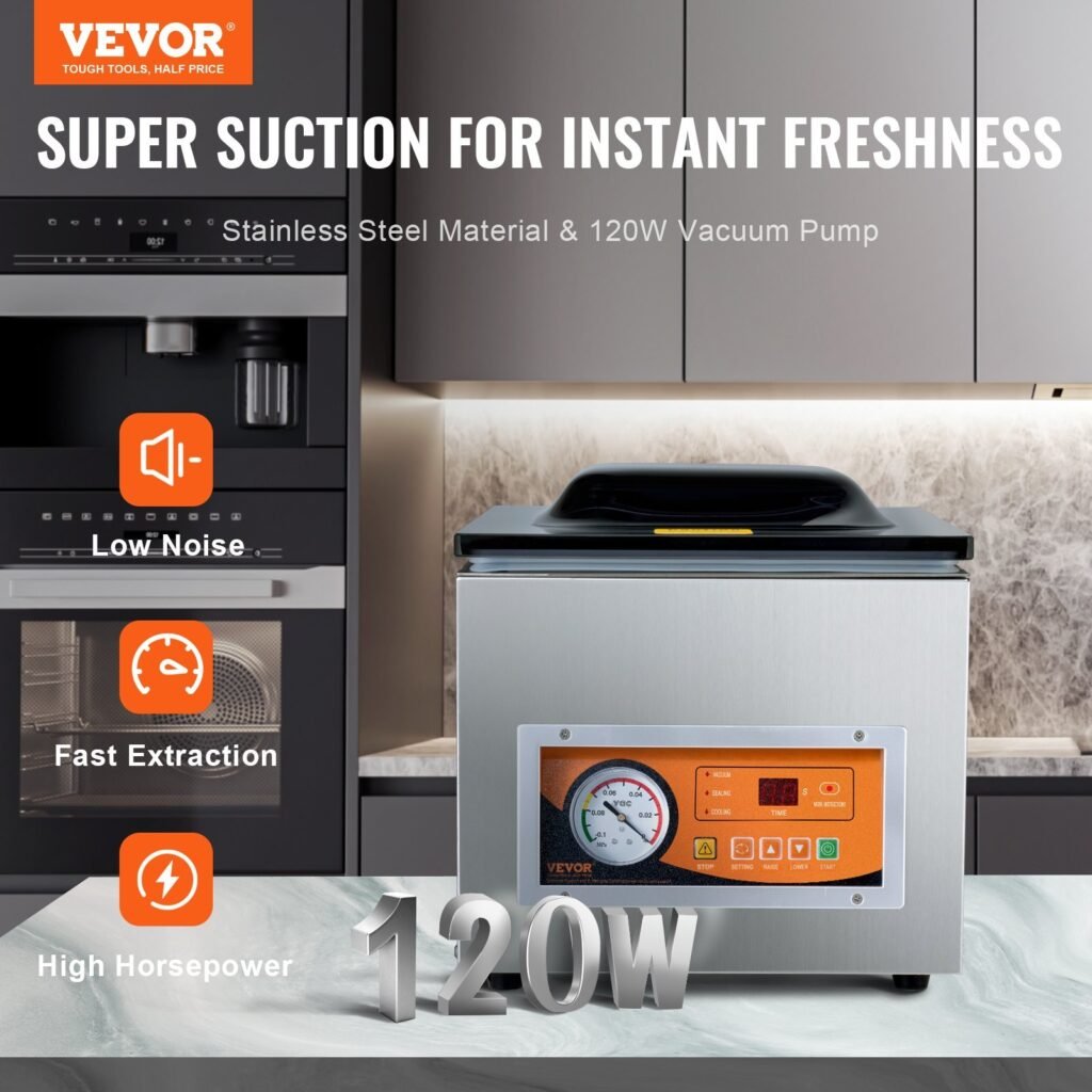 Chamber Vacuum Sealer, 260W Sealing Power, Vacuum Packing Machine For Wet Foods, Meats, Marinades And More, Compact Size With 10.2' Sealing Length, Applied In Home Kitchen And Commercial Use