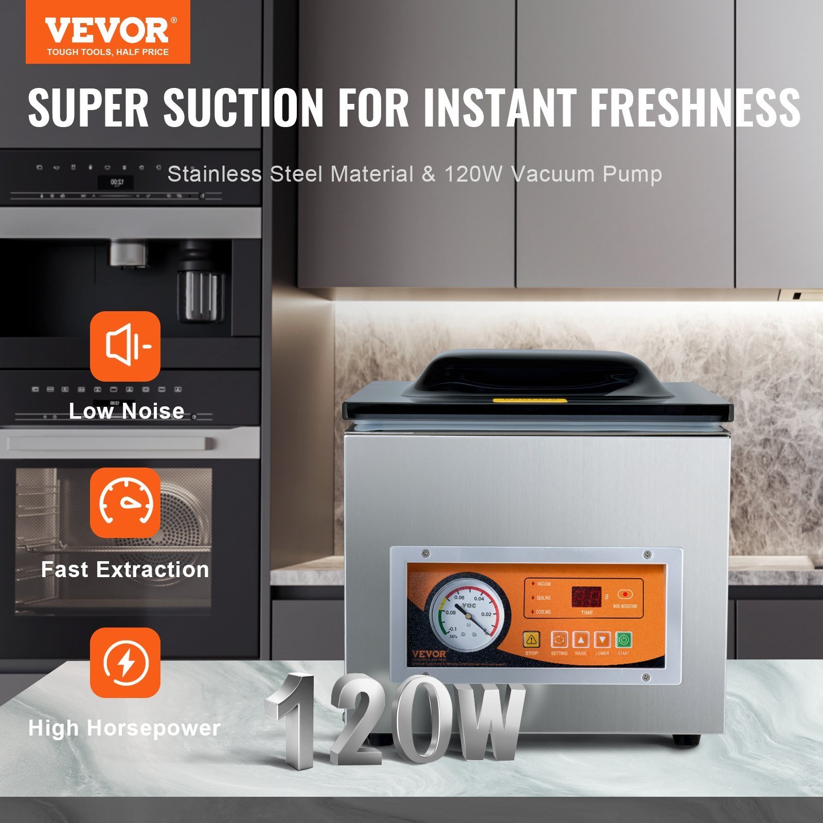Chamber Vacuum Sealer, 260W Sealing Power, Vacuum Packing Machine For Wet Foods, Meats, Marinades And More, Compact Size With 10.2' Sealing Length, Applied In Home Kitchen And Commercial Use - Image 2