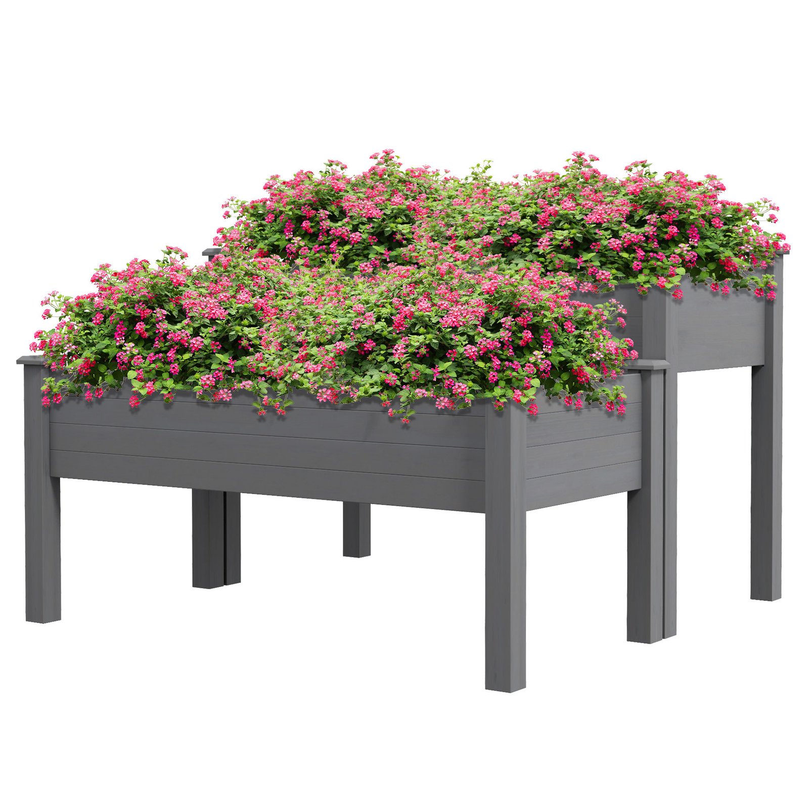 2 Tier Raised Garden Bed, Wooden Elevated Planter Box with Legs, Outdoor Plant Bed for Flowers Vegetables Herbs Gray - Image 9