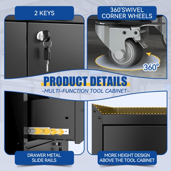 1-drawer Garage Tool Cabinet, Lockable Garage Storage Cabinet, Lockable Metal Storage Cabinet With Wheels, Rolling Toolbox