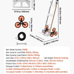 Stair Climbing Cart, 330 Lbs Stair-Climb Capacity, Aluminum Alloy Folding Trolley Cart With Telescoping Handle, 6 Wheels And 2 Bungee Cords, Stair Climber Dolly For Home, Groceries, Warehouse - Image 6