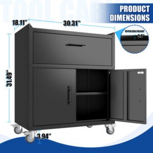1-drawer Garage Tool Cabinet, Lockable Garage Storage Cabinet, Lockable Metal Storage Cabinet With Wheels, Rolling Toolbox - Image 6