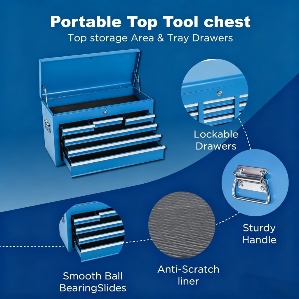 Tool Chest, 8-Drawer Rolling Tool Storage Cabinet With 2 In 1 Detachable Top Tool Box, Lockable Wheels, Metal Tool Cart For Garage