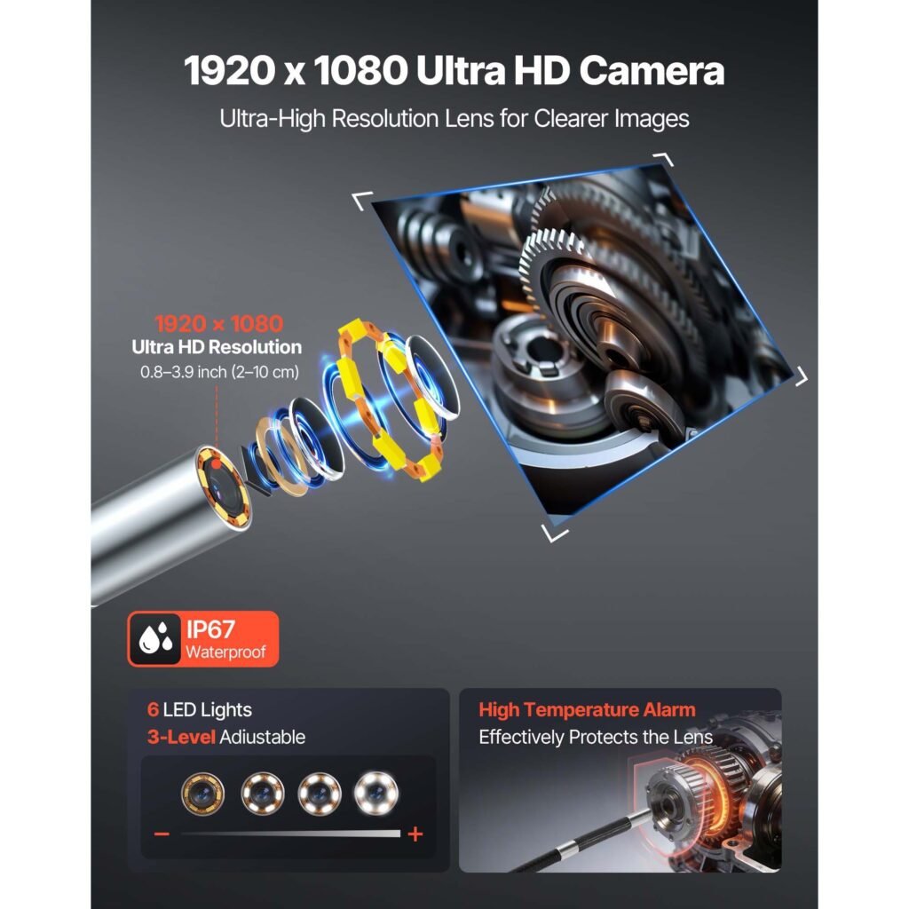 4-Way Articulating Endoscope With Light, True 1080P HD Industrial Borescope Inspection Camera With Articulated Probe, Flexible Snake Scope Cam For Wall Automotive Engine Inspect-4.9FT