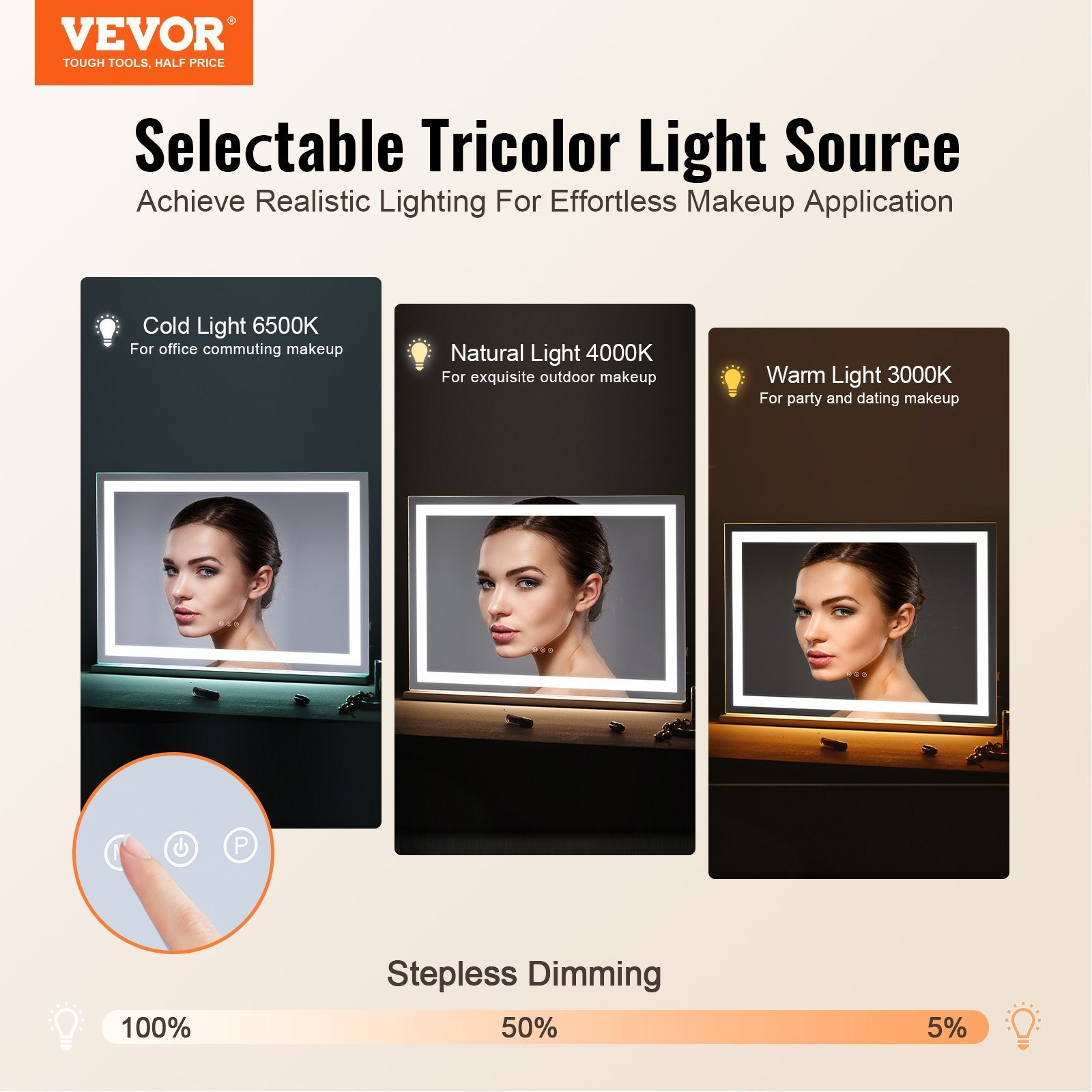 Lighted Makeup Mirror 3 Color Vanity W/ USB Desktop Wall-mount 31.5x21.7in - Image 4