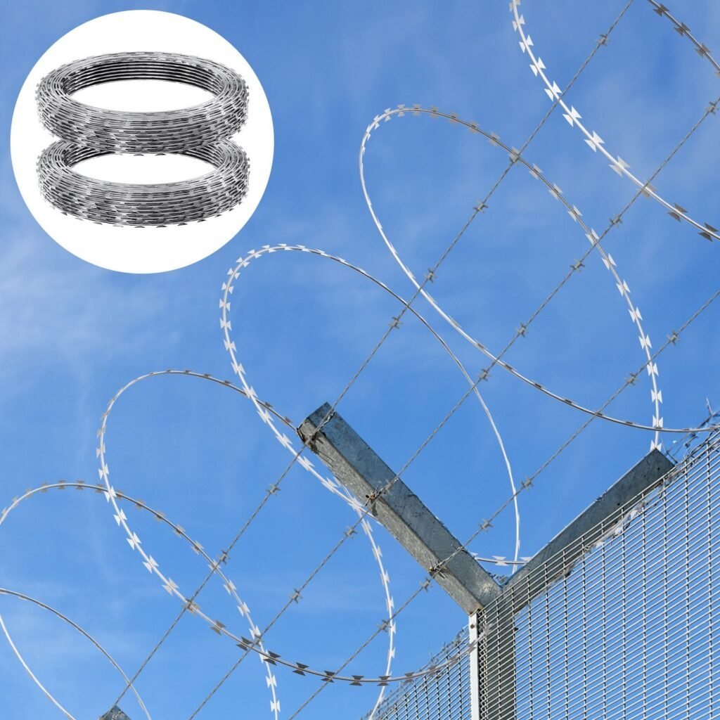 Razor Wires, 98 Ft Razor Barbed Wire, 2 Rolls Razor Wire Fencing Razor Fence, Razor Ribbon Barbed Wire Galvanized Razor Wire Fence, Rolls Razor For Garden