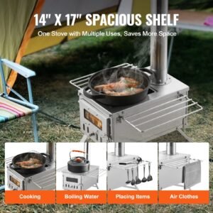 Wood Stove, 80 Inch, Stainless Steel Camping Tent Stove, Portable Wood Burning Stove With Chimney Pipes & Gloves, 700in³Firebox Hot Tent Stove For Outdoor Cooking And Heating With 8 Pipes - Image 3