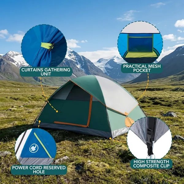 2&4 Person High Quality Camping Tent With Tent Fly, Easy Setup Dome Tent With Mesh Windows & Skylights, Lightweight Portable Tent For Outdoor Camping, Festivals & Back Yard