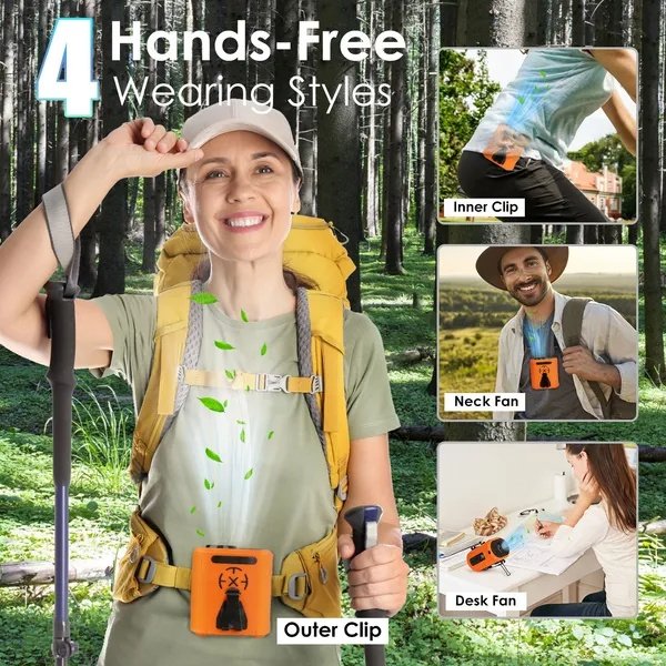 5 In 1 Portable Waist Clip Fan With 5 Speeds Flashlight Battery Operated Personal Wearable Turbo Belt Fan Hands-Free Neck Fan For Camping Travel Job Site