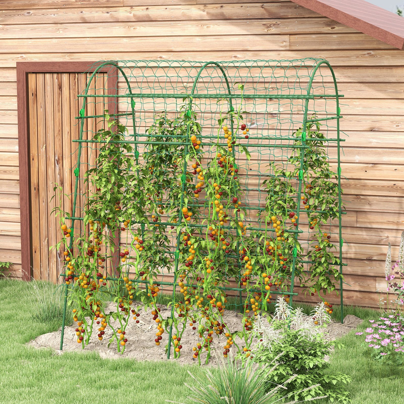 Metal Garden Trellis, Arch Trellis for Climbing Plants Outdoor, A-Frame, with Climbing Net, 57" x 66" x 81", Green - Image 1