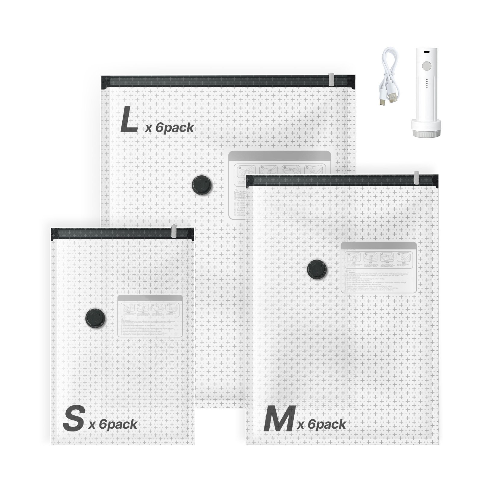 Vacuum Storage Bags, 18 Pack Space Saver Vacuum Seal Bags For Clothing, With Pump And Charging Cable, Double Zipper Seal, Thickened PA And PE, Compression For Clothes Storage, Travel Luggage - Image 6