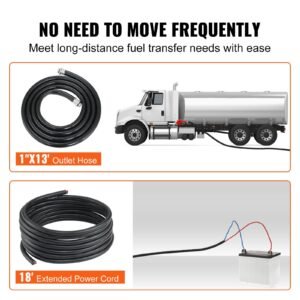 Fuel Transfer Pump, 12V DC 20 GPM 1/4 HP, Gasoline Extractor Pump With Automatic Nozzle, Discharge Hose & Suction Pipe For Gasoline, Diesel, Kerosene, Ethanol & Methanol Blends, And Biodiesel - Image 5
