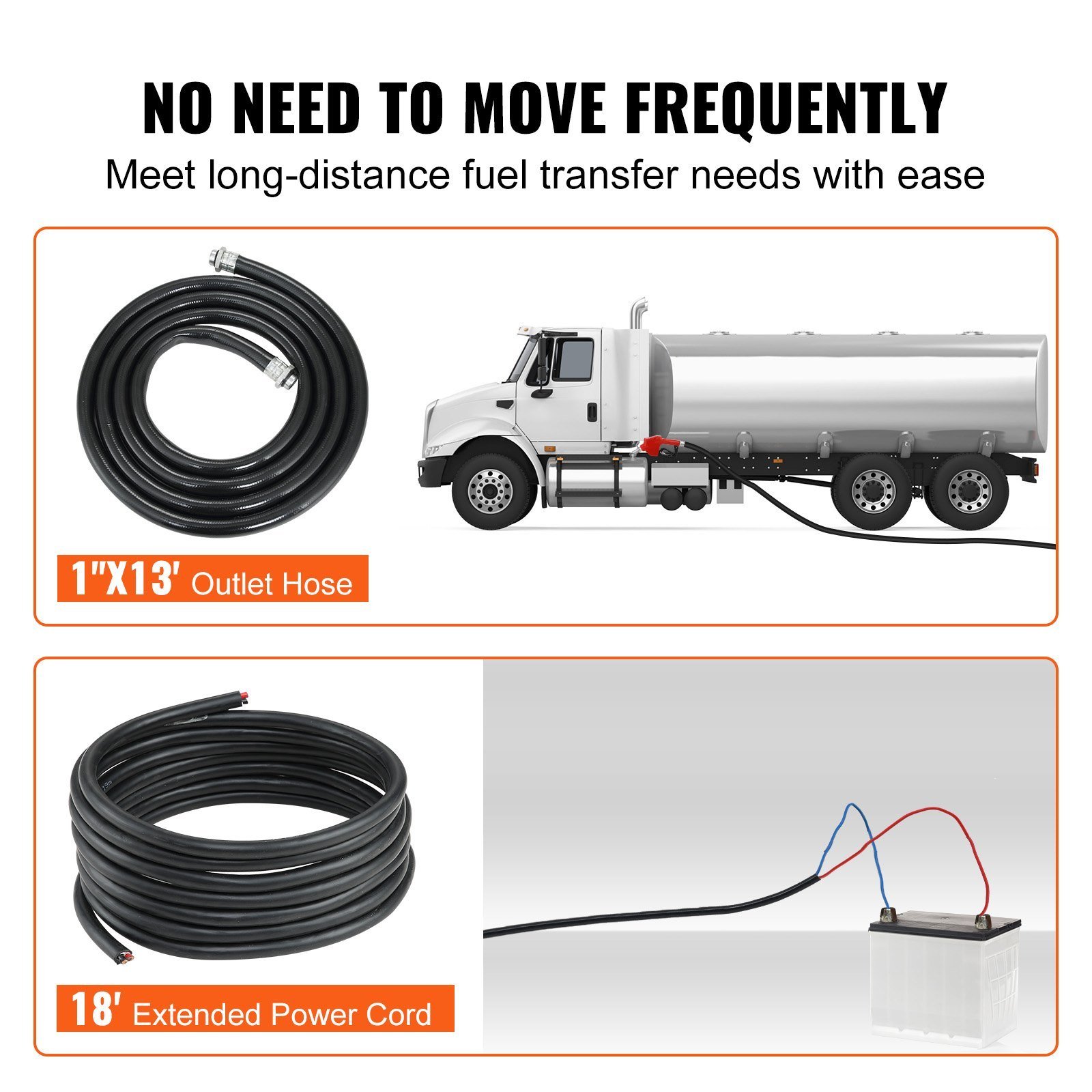 Fuel Transfer Pump, 12V DC 20 GPM 1/4 HP, Gasoline Extractor Pump With Automatic Nozzle, Discharge Hose & Suction Pipe For Gasoline, Diesel, Kerosene, Ethanol & Methanol Blends, And Biodiesel - Image 5