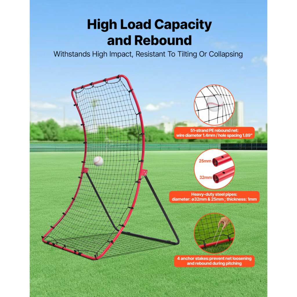 Baseball Softball Rebounder Net 4 X 5.5 Ft Pitch Back Trainer, 5 Adjustable Angles, Heavy-duty Steel Frame, All Angle Bounce Back Net For Pitching & Fielding Training Aid, Return Practice
