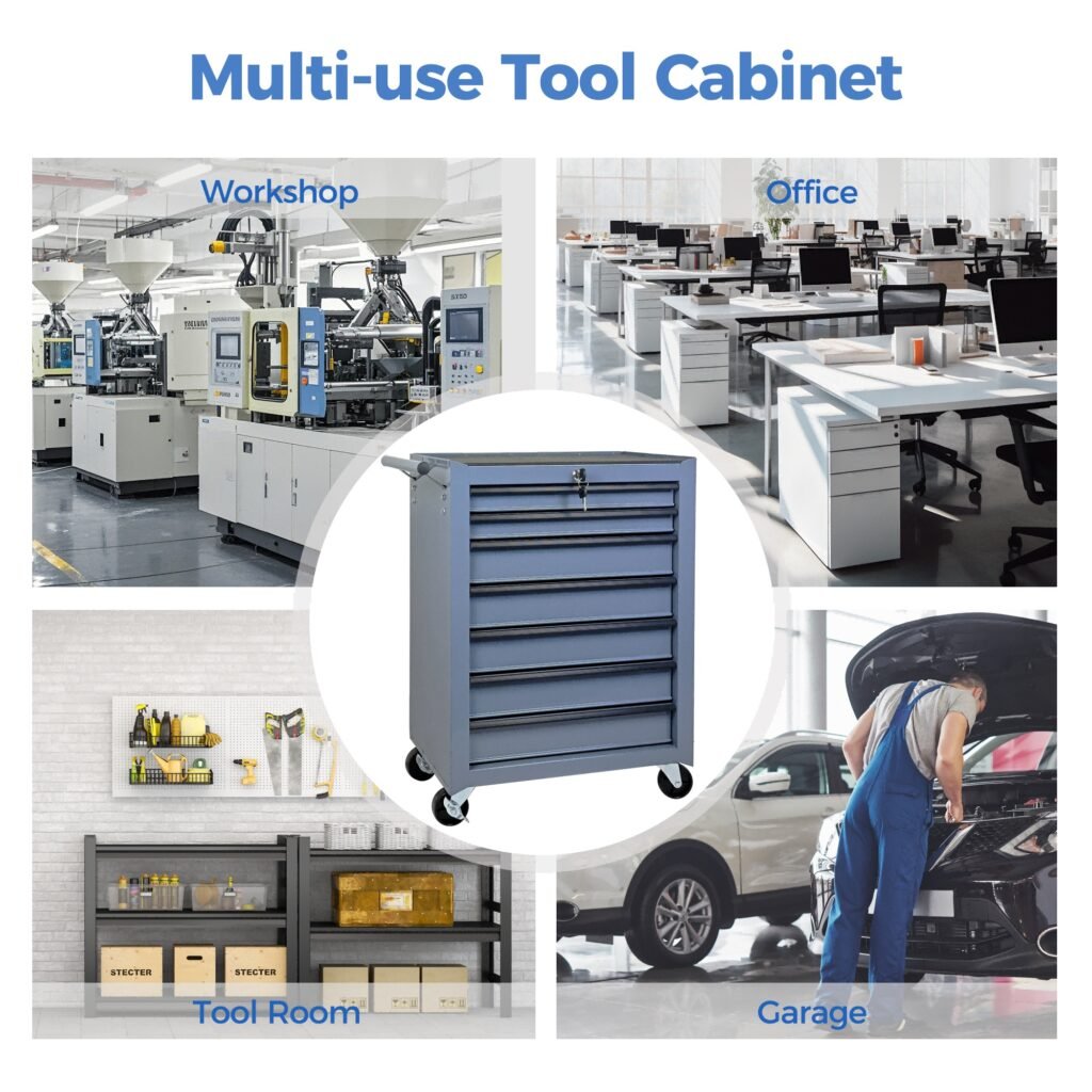 7-Drawer Rolling Tool Storage Cabinet With Detachable Top Tool Box, Universal Lockable Wheels, Adjustable Shelf, Locking Mechanism, Metal Tool Cart For Garage Workshop,Titanium Cold Grey