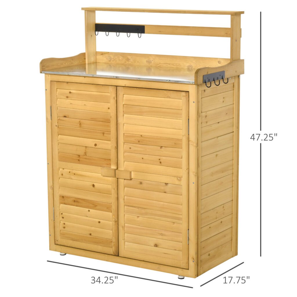 Backyard Garden Tool Storage Shed, Outdoor Storage & Potting Bench with 2 Magnetic Close Doors & Large Interior Storage Space
