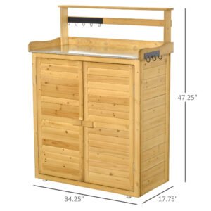 Backyard Garden Tool Storage Shed, Outdoor Storage & Potting Bench with 2 Magnetic Close Doors & Large Interior Storage Space - Image 6