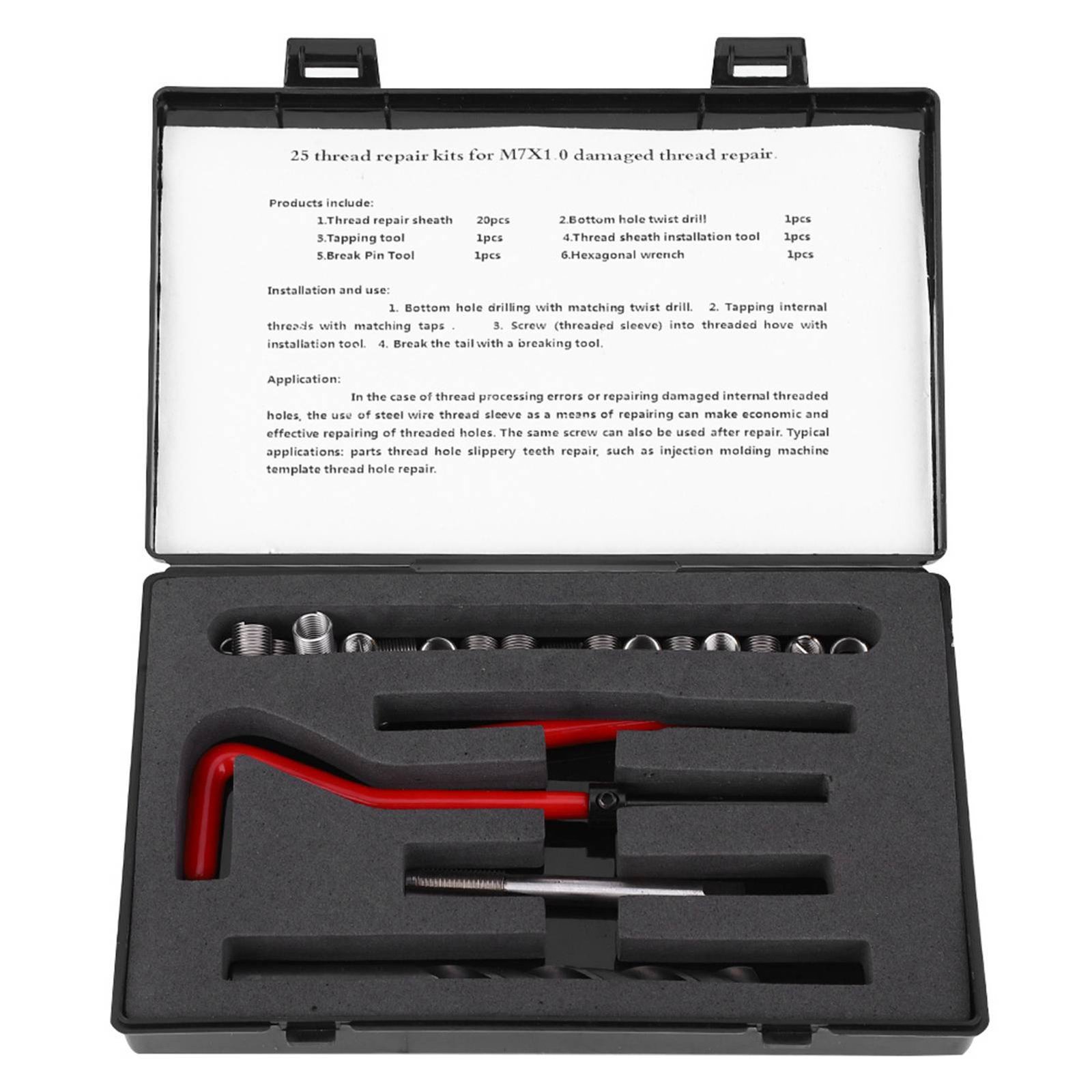 25Pcs Thread Repair Kit Stainless Steel Twisted Drill Wrench Threaded Insert Tap Insertion Tool M7x1 - Image 6