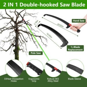 2-in-1 Manual Pole Saw 8.23-15.12FT Extendable Tree Pruner - SK5 Steel Pruner, Double-Hooked Saw Blade, Oxford Storage Bag , Goggles,Gloves For Tree Trimming - Image 7
