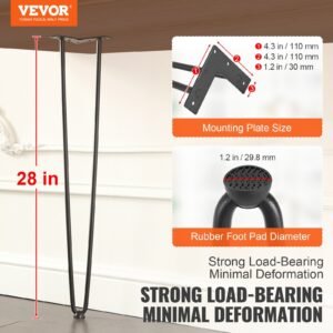 28' Hairpin Furniture Legs, Metal Home DIY Projects For Nightstand, Coffee Table, Desk, 500lbs Load Capacity With Rubber Floor Protectors, Metal Heavy Duty Sturdy Modern Table Legs, 4PCS Black - Image 4