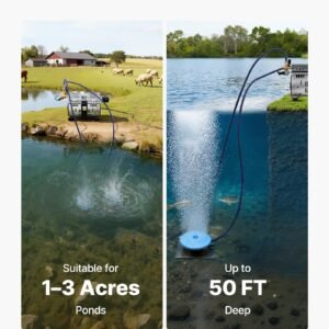Pond Aerators, 5.2CFM Aeration System For Lakes Up To 3 Acres, 3/4 HP Air Compressor, 2 Diffusers & Two 100' Weighted Tubings, Outdoor Pond Aeration Pump For Deep Water Oxygen Circulation - Image 3