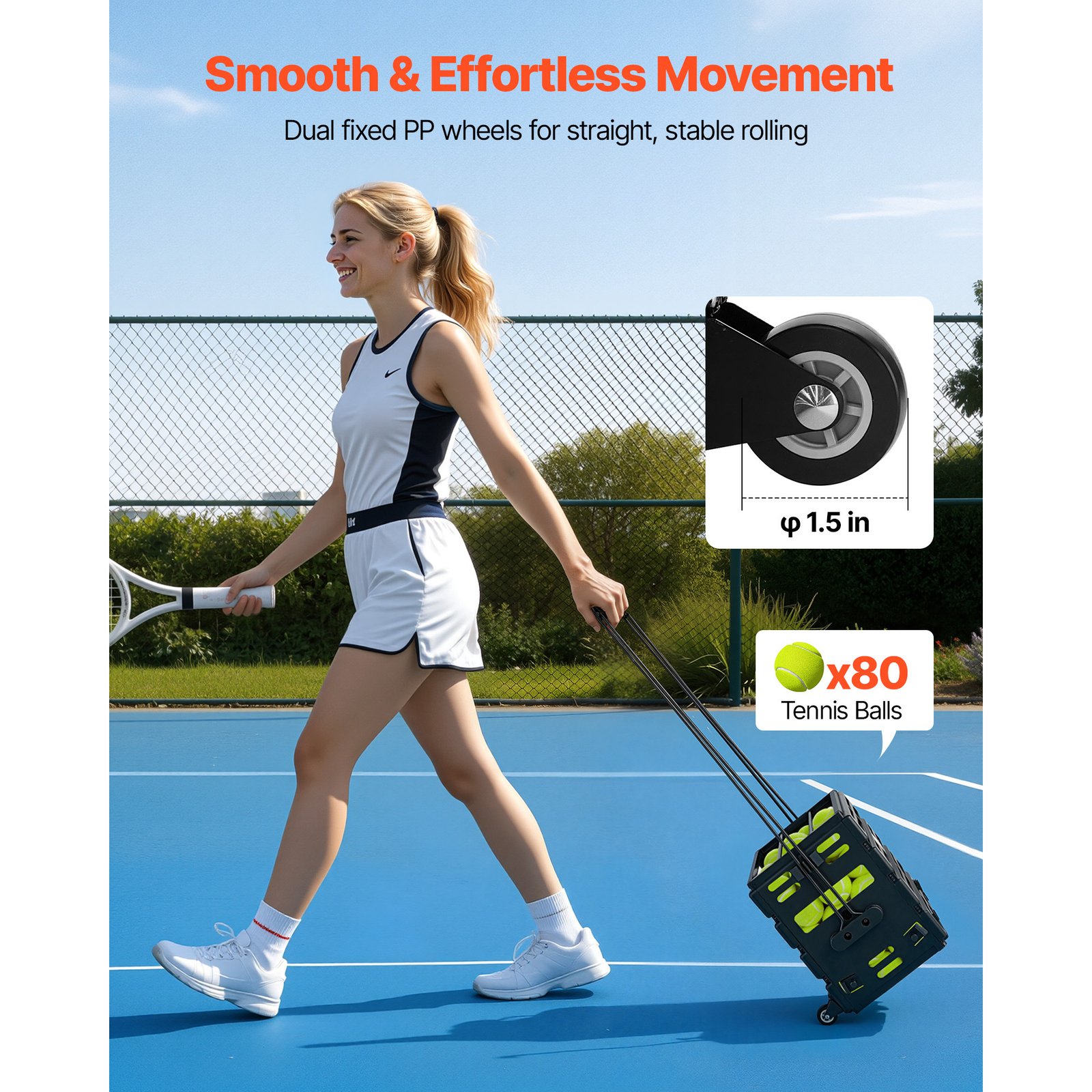 Tennis Ball Hopper, Holds 80 Tennis Balls, Pickleball Basket Cart With Wheels For Easy Pick Up, Portable Pickleball C Ollection Caddy With Heavy-Duty Construction, For Training Carrying Storage - Image 4