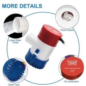 1100GPH 12V Electric Marine Submersible Bilge Sump Water For Boat 3  4Hose - Image 2