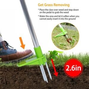 Weed Puller Twister Stand Up Root Removal Hand Tool 3 Claws Aluminum Grass Manual Remover 38.98in Long Handle With Foot Pedal - Image 4