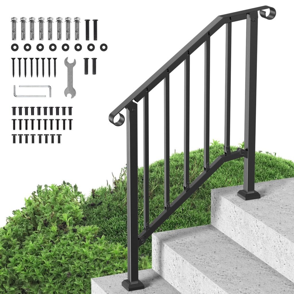 2-3 Step Handrails For Outdoor For Seniors Porch Deck Black Retro Arch