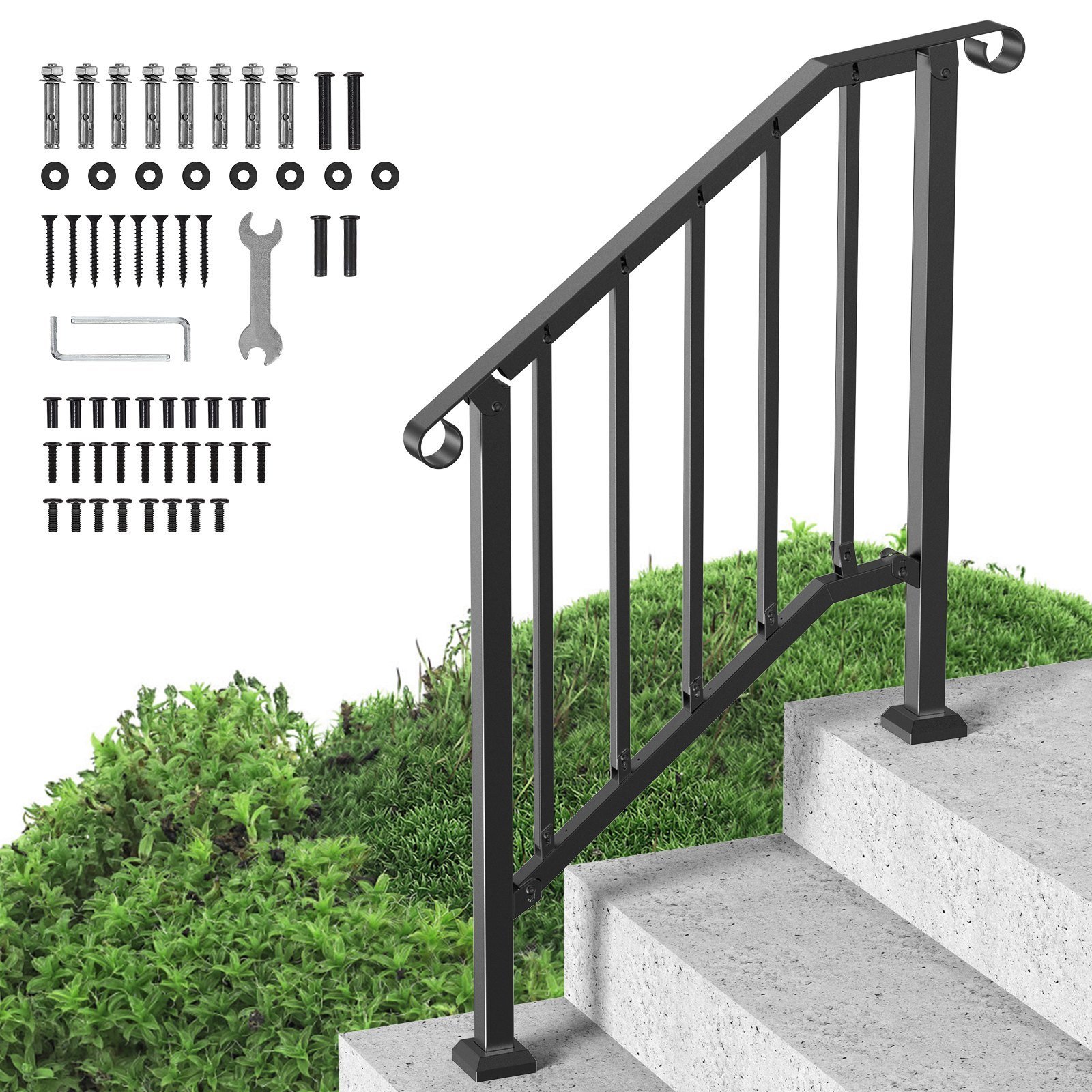 2-3 Step Handrails For Outdoor For Seniors Porch Deck Black Retro Arch - Image 1