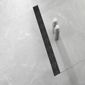 28 Inch Linear Shower Drain With Removable Brick Patterned Grate Cover, 304 Stainless Steel Shower Floor Drain With Hair Strainer And Leveling Feet - Image 4