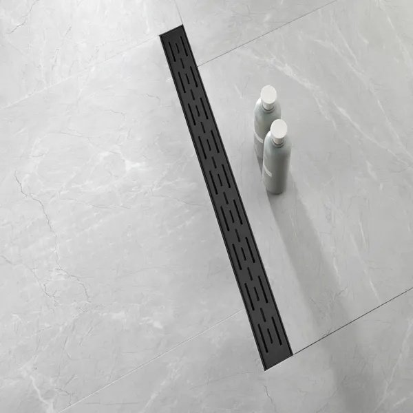 28 Inch Linear Shower Drain With Removable Brick Patterned Grate Cover, 304 Stainless Steel Shower Floor Drain With Hair Strainer And Leveling Feet