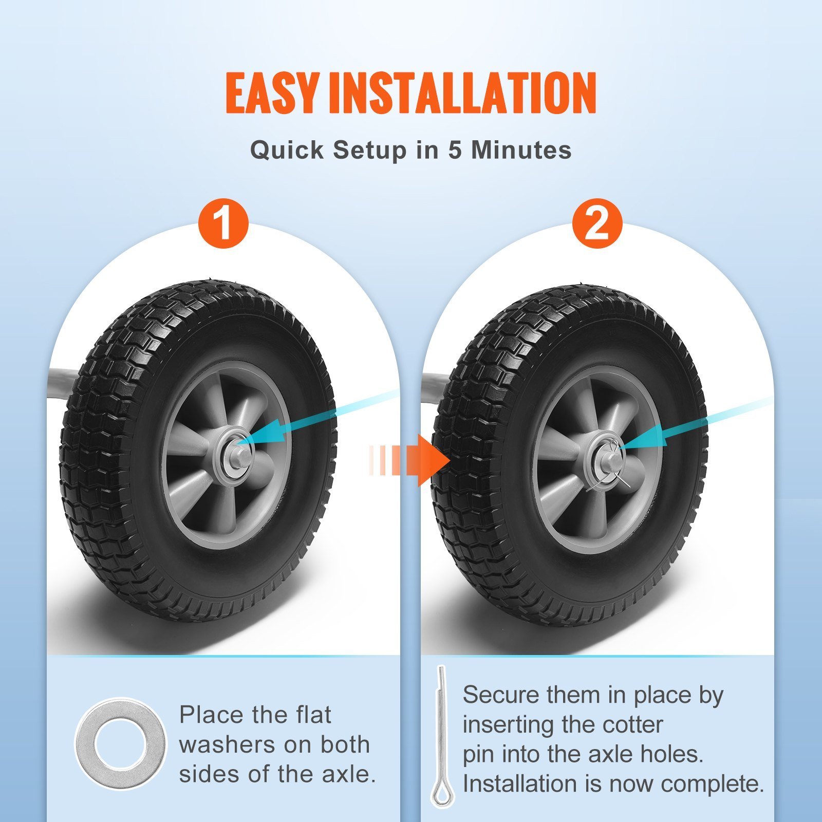 Solid PU Run-Flat Tire Wheel, 10', 2-Pack, 180 Lbs Dynamic Load, 220 Lbs Static Load, Flat Free Tubeless Tires And Wheels For Hand Truck, Utility Cart, Dollies, Garden Trailers, Various Carts - Image 4