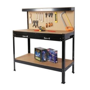 Steel Workbench Tool Storage Work Bench Workshop Tools Table W/Drawer And Peg Board 63" - Image 5